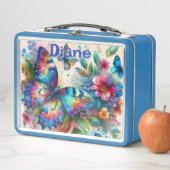 水彩バタフライフローラガーデンパーソナライズされた メタルランチボックス (インサイチュ)