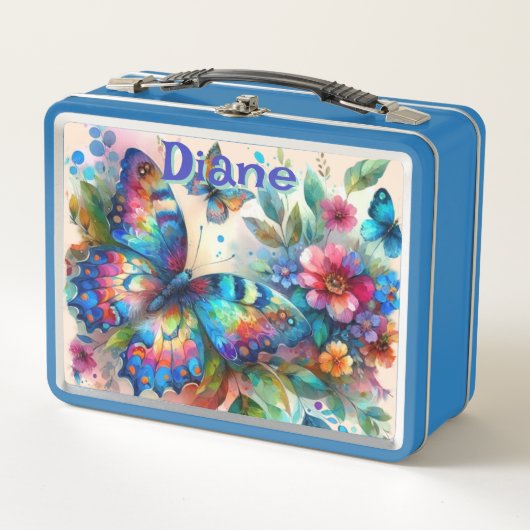 水彩バタフライフローラガーデンパーソナライズされた メタルランチボックス (正面)