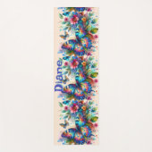 水彩バタフライフローラガーデンパーソナライズされた ヨガマット (正面)