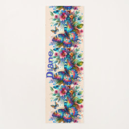 水彩バタフライフローラガーデンパーソナライズされた ヨガマット