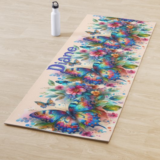 水彩バタフライフローラガーデンパーソナライズされた ヨガマット (インサイチュ)