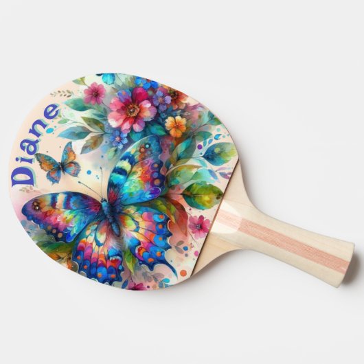 水彩バタフライフローラガーデンパーソナライズされた 卓球ラケット (横)