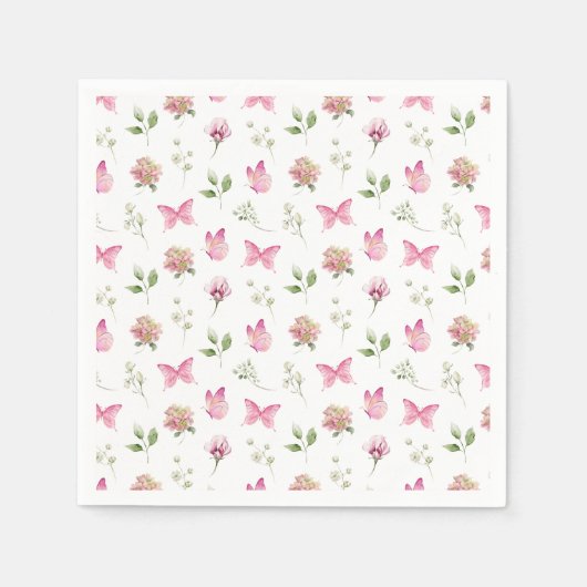 水彩バタフライフローラピンク白ベビーシャワー スタンダードカクテルナプキン (正面)
