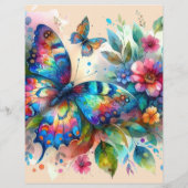 水彩バタフライフローラフラワースクラップブック紙 (裏面)