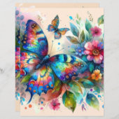 水彩バタフライフローラフラワースクラップブック紙 (正面/裏面)