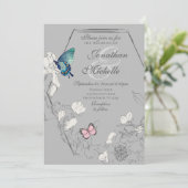 水彩バタフライフローラ幾何結婚型 招待状 (スタンド正面)