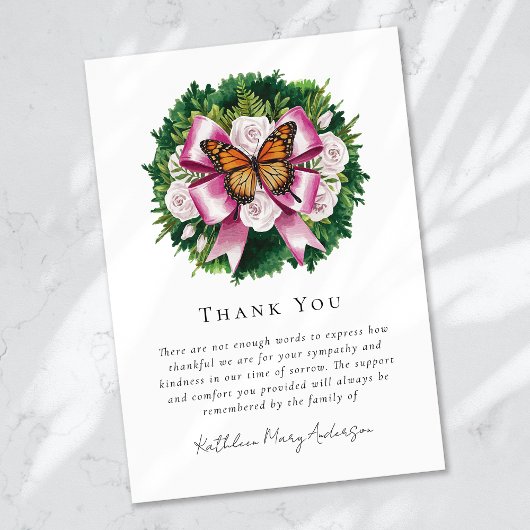 水彩バタフライフローラ悔やみや弔慰葬儀 サンキューカード