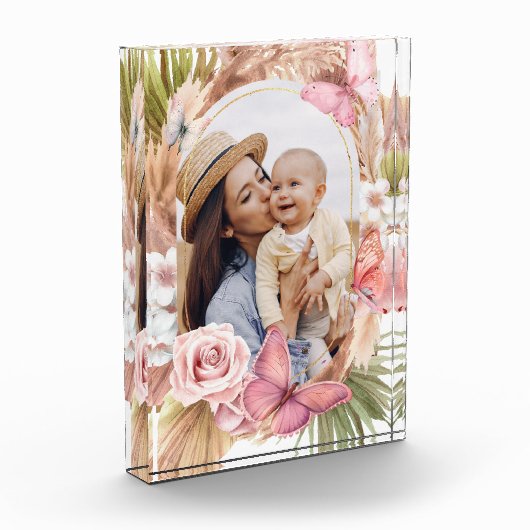 水彩バタフライフローラ母の日 フォトブロック (左)