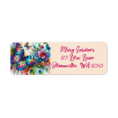 水彩バタフライフローラ花差出人住所 ラベル (正面)