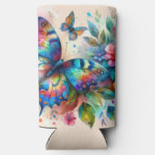 水彩バタフライフローラ花青ピンク スリム缶クーラー (裏面)