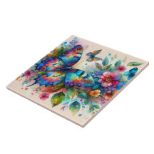 水彩バタフライフローラ花青ピンク