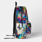 水彩バタフライフローラ花青ピンク プリントバックパック (左)