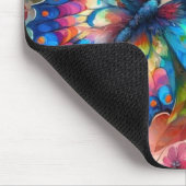 水彩バタフライフローラ花青ピンク マウスパッド (コーナー)