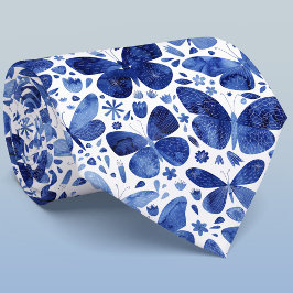 水彩バタフライブルー ネクタイ