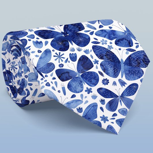 水彩バタフライブルー ネクタイ