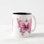 水彩バタフライマグ、ピンクの自然 インスパイア ツートーンマグカップ (正面右)