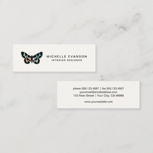 水彩バタフライミニマリストロゴ スキニー名刺 (正面/裏面)
