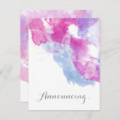 水彩バタフライラズベリー婚約アナウンチ 案内状 (正面/裏面)