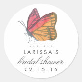水彩バタフライレッドブライダルシャワー ラウンドシール (正面)
