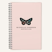 水彩バタフライロゴ赤面ピンクかわいらし ノートブック (正面)