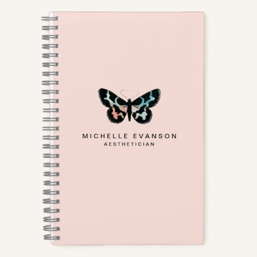 水彩バタフライロゴ赤面ピンクかわいらし ノートブック (正面)