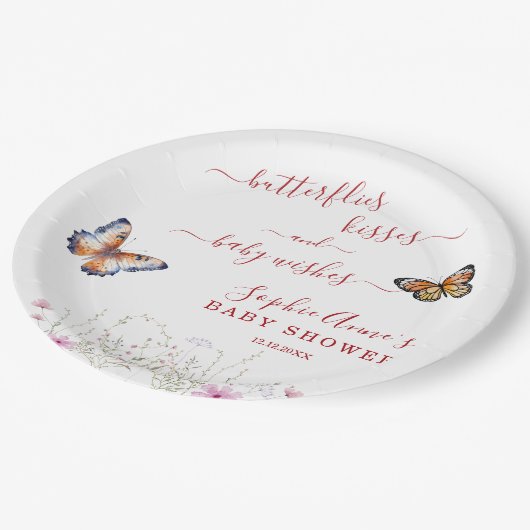 水彩バタフライワイルドフラワーベビーシャワー ペーパープレート (アングル)