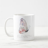水彩バタフライ名前をカスタムする コーヒーマグカップ (左)