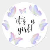 水彩バタフライ女の子ベビーシャワー ラウンドシール (正面)