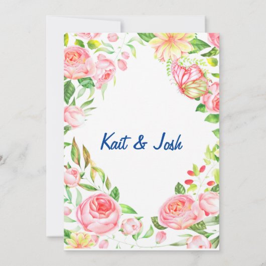 水彩バタフライ春の結婚式サンキューカード 招待状 (裏面)