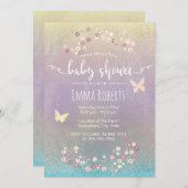 水彩バタフライ春フローラベビーシャワー 招待状 (正面/裏面)