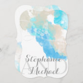 水彩バタフライ海ショア結婚の出現 招待状 (正面/裏面)