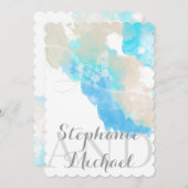 水彩バタフライ海ショア結婚の出現 招待状 (正面/裏面)