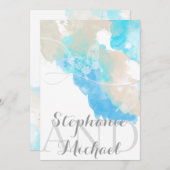 水彩バタフライ海ショア結婚の出現 招待状 (正面/裏面)