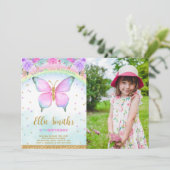 水彩バタフライ誕生日フォト招待状 招待状 (スタンド正面)