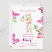 水彩バタフライ1st誕生日の招待状 招待状 (正面)