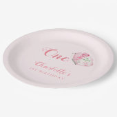 水彩バタフライ1st誕生日パーティーピンク ペーパープレート (アングル)