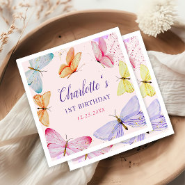 水彩バタフライ1st誕生日 スタンダードカクテルナプキン