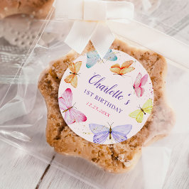 水彩バタフライ1st誕生日 ラウンドシール