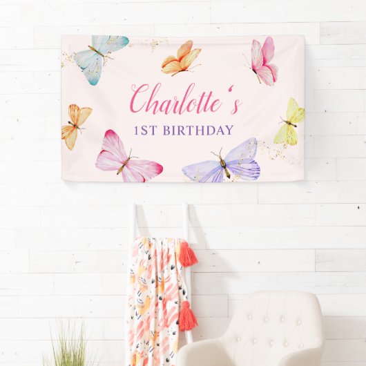 水彩バタフライ1st誕生日 横断幕 (インサイチュ)