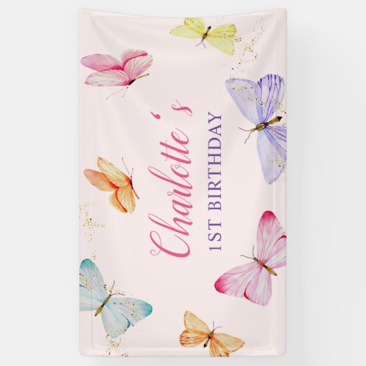水彩バタフライ1st誕生日 横断幕 (縦)