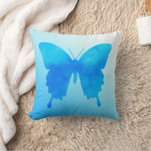 水彩バタフライ – スカイブルー クッション (ブランケット)