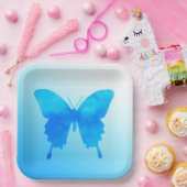 水彩バタフライ – スカイブルー ペーパープレート (パーティー)