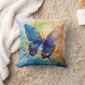 水彩バタフライ – 芸術的装飾用クッション クッション (ブランケット)