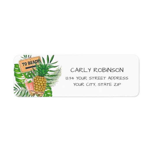 水彩バチェロレッテビーチパーティー差出人住所 ラベル (正面)