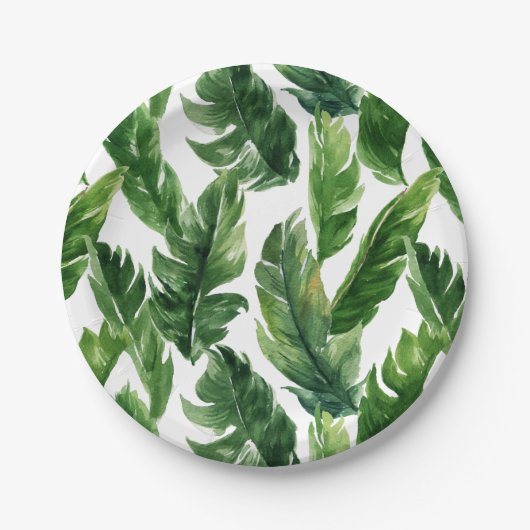 水彩バナナ離れ類熱帯模様 ペーパープレート (正面)