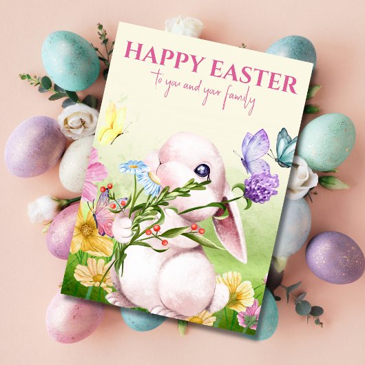 水彩バニーと蝶イースター カード