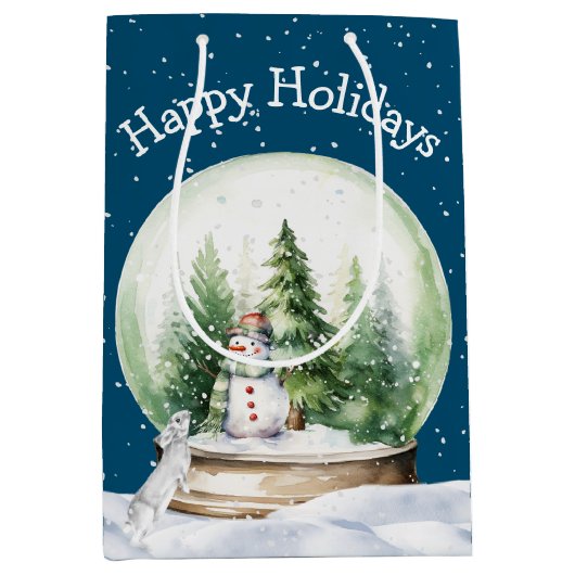 水彩バニーと雪だるま ミディアムペーパーバッグ (正面)