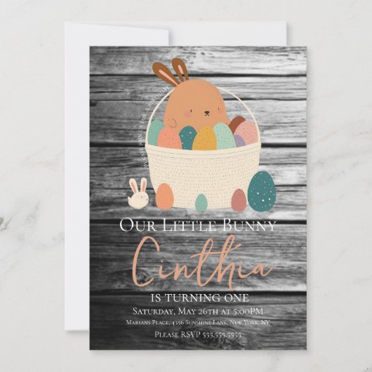 水彩バニーイースターパステル卵の誕生日パーティー 招待状 (正面)
