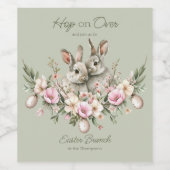 水彩バニーウサギフローライースターブランチ卵 ワインラベル (シングルラベル)