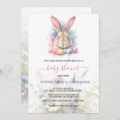 水彩バニーエッグワイルドフラワーベビーシャワー 招待状 (正面/裏面)
